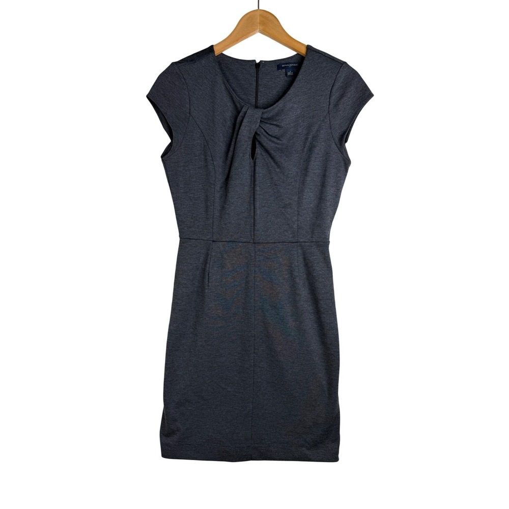 Banana Republic Twist Neck Ponte Knit Cap Sleeve Sheath Dress size 4 Grey